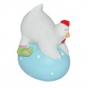 Lustiges Huhn auf blauem Ei, Ostern